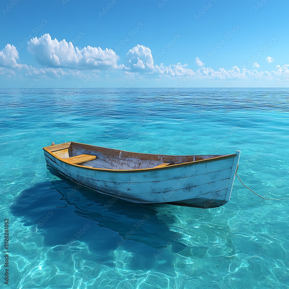 Stillness of Boat in Clear and Calm Blue Sea image Stillness of Boat in Clear and Calm Blue Sea image