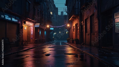 Cinematic view of a dark alley