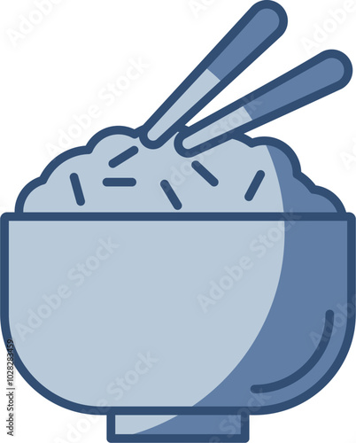 rice bowl and chopsticks filled vector icon transparent background. replaceable blue color design