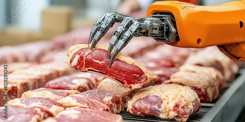 Robotic Arm Packaging Bioengineered Meat Products