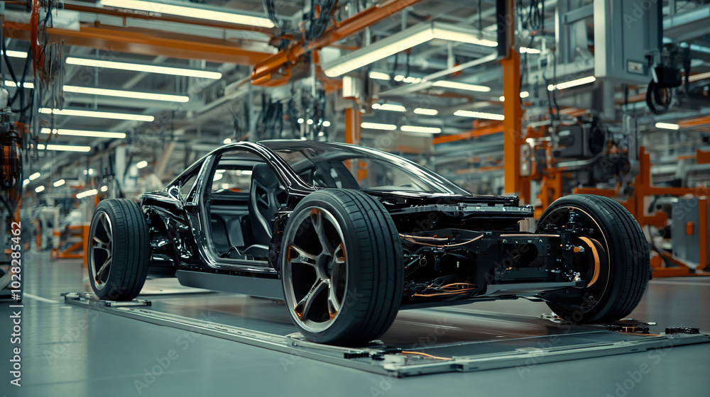 Fototapeta premium A cutting-edge automobile manufacturing plant focusing on electric vehicle production.