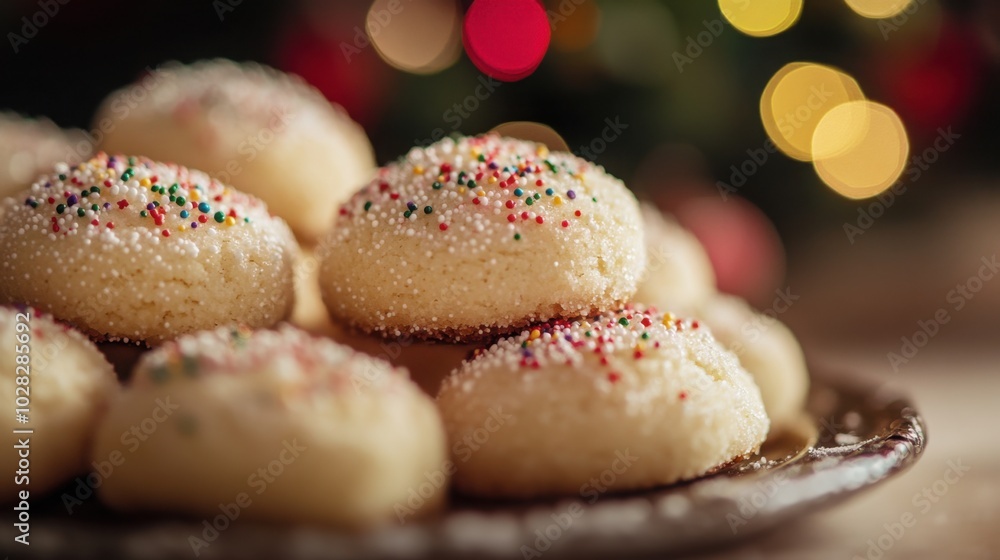 Mexican polvorones (shortbread cookies) with festive sprinkles. Mexican polvorones (shortbread cookies) with festive sprinkles.