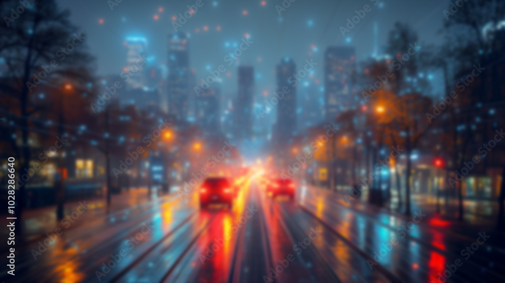 Fototapeta premium Blurred background of night light bokeh of big city .