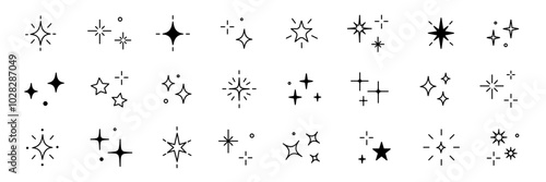 Twinkle star vector glitter bright magic light icon. Star twinkle glitter spark outline shine icon set. Hand drawn sketch doodle style. Magic light pictogram vector illustration.