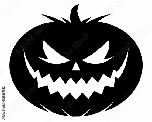 Minimalist Jack-o'-Lantern Black Silhouette Vector Design, Halloween pumpkin icon.