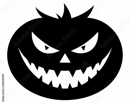 Minimalist Jack-o'-Lantern Black Silhouette Vector Design, Halloween pumpkin icon.