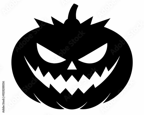 Minimalist Jack-o'-Lantern Black Silhouette Vector Design, Halloween pumpkin icon.