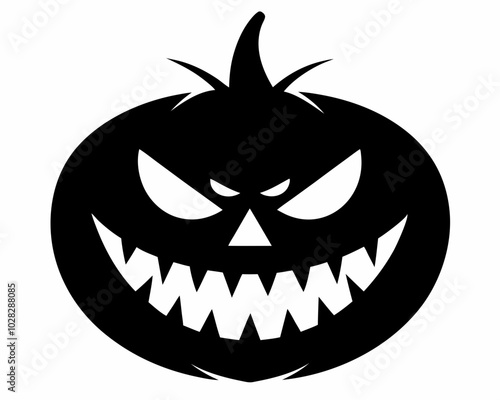 Minimalist Jack-o'-Lantern Black Silhouette Vector Design, Halloween pumpkin icon.