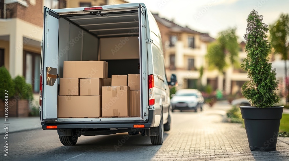House Removal Truck With Boxes, Generative AI