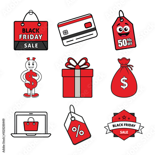 A bundle of cartoon vectors for Black Friday