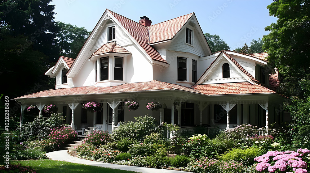 Charming White Victorian House with Lush Garden - Photo Charming White Victorian House with Lush Garden - Photo