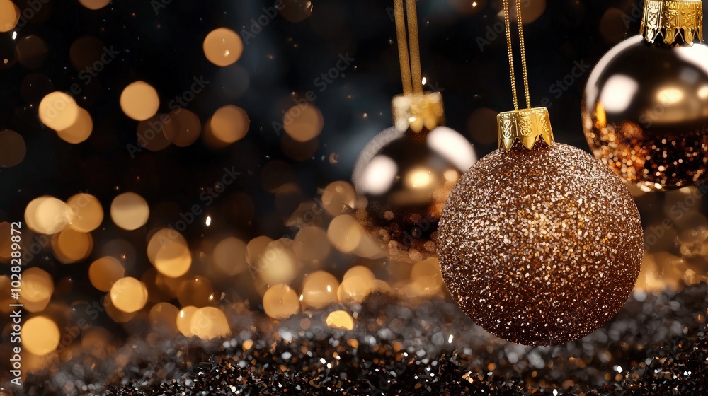 Glittering Gold Christmas Ornament with Bokeh Lights