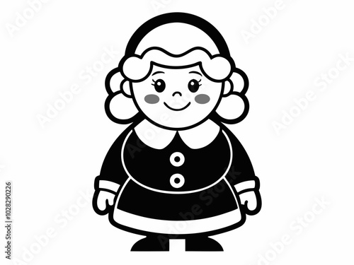 Mrs. Santa Outline Black Silhouette.