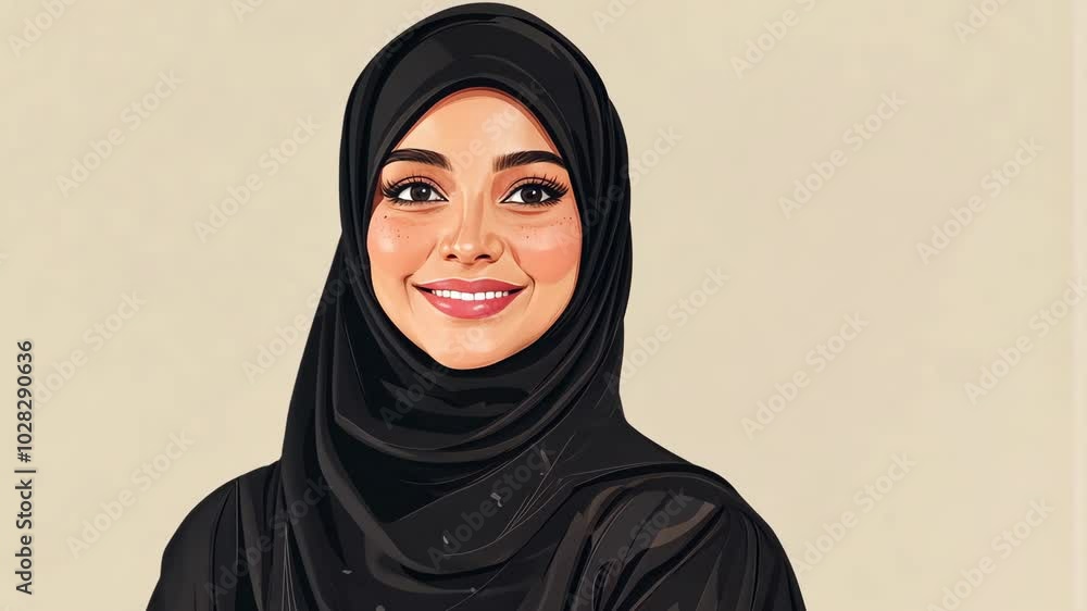 A woman wearing a black hijab smiles at the camera A woman wearing a black hijab smiles at the camera