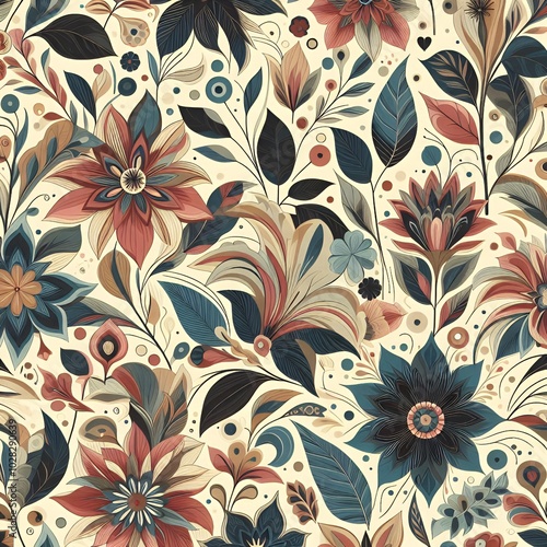 Seamless floral pattern with abstract flowers