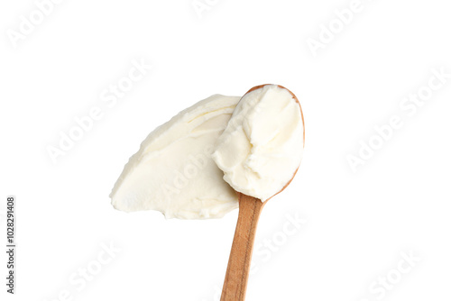 Картината върху платно PNG, philadelphia cheese in a wooden spoon, isolated on white background
