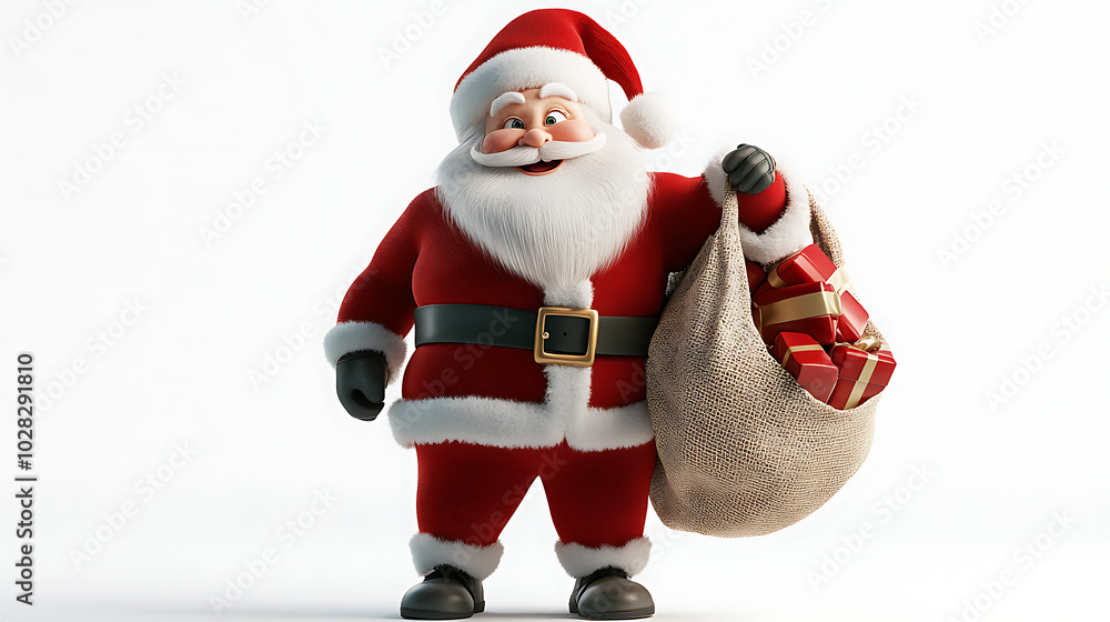 Santa Claus with a sack of gifts on a white background. 3d rendering Santa Claus with a sack of gifts on a white background. 3d rendering