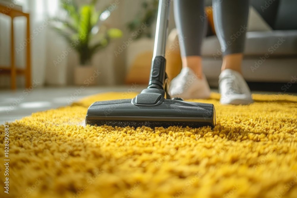 Person Cleaning Carpet With Vacuum Cleaner, Generative AI
