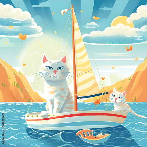 cat on the boat in sea