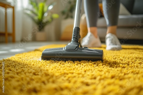 Obraz na płótnie Person Cleaning Carpet With Vacuum Cleaner, Generative AI w salonie