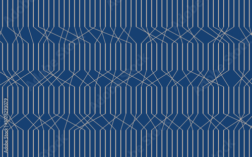 Minimal geometric line stripe pattern with twist, abstract background with indigo blue and beige, good for textile, wrapping paper