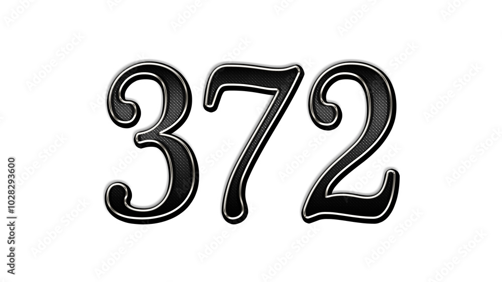 Naklejka premium black metal 3d design of number 372 on white background.