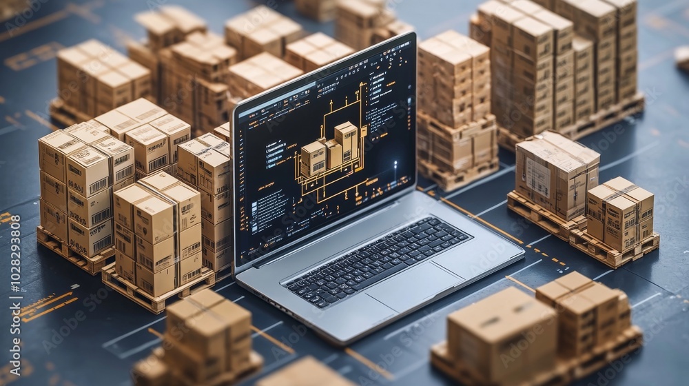 Warehouse Inventory Management On Computer, Generative AI