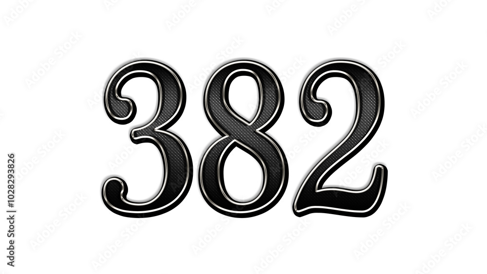 Obraz premium black metal 3d design of number 382 on white background.