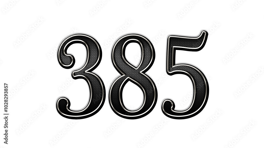 black metal 3d design of number 385 on white background. black metal 3d design of number 385 on white background.