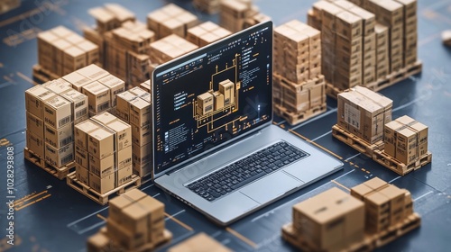 Obraz na płótnie Warehouse Inventory Management On Computer, Generative AI w salonie
