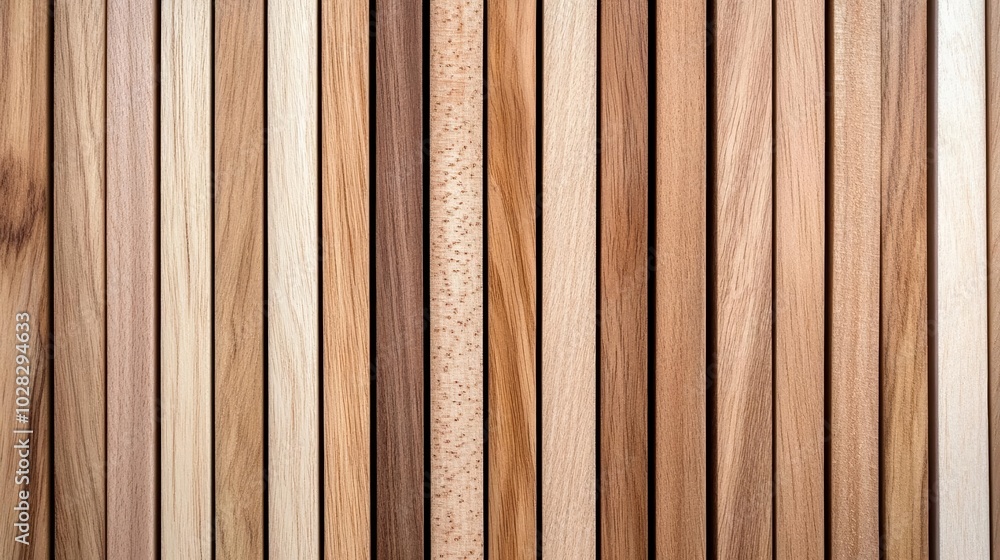 Close-up of vertical wooden slats, featuring natural wood grain and smooth texture, ideal for modern architectural surfaces Close-up of vertical wooden slats, featuring natural wood grain and smooth texture, ideal for modern architectural surfaces