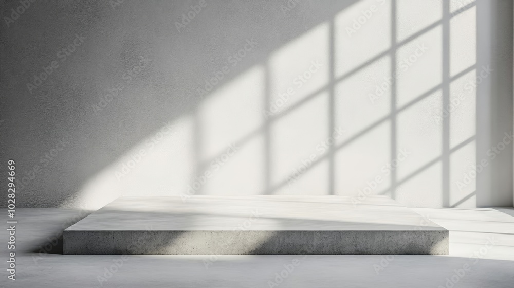 Concrete platform in a bright minimalist studio, sunlight streaming across the textured surface, perfect for showcasing beauty or luxury products Concrete platform in a bright minimalist studio, sunlight streaming across the textured surface, perfect for showcasing beauty or luxury products