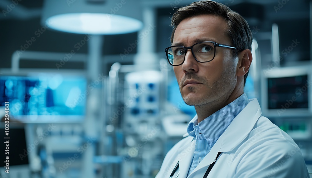 Medical professional in a lab coat busy in a high-tech medical facility. Medical professional in a lab coat busy in a high-tech medical facility.