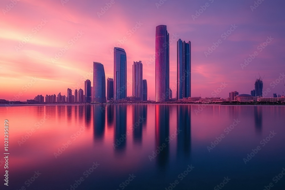 Obraz premium Abu Dhabi skyline: Imposing skyscrapers showcasing iconic emirate architecture