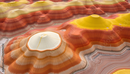 Aerial view of colorful bentonite hills in stratified patterns photo