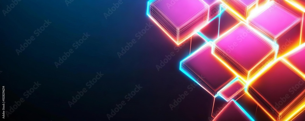 Blockchain infrastructure, neon grid, abstract tech design, dark setting Blockchain infrastructure, neon grid, abstract tech design, dark setting