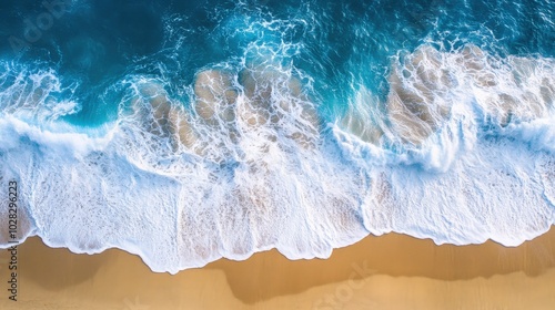 Aerial View Of Sandy Beach And Turquoise Waves On Island Background