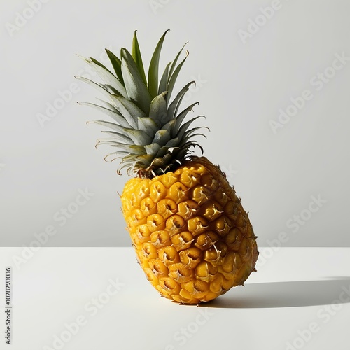 Golden Pineapple with Green Leaves – Clean and Minimalistic Composition on White Background photo