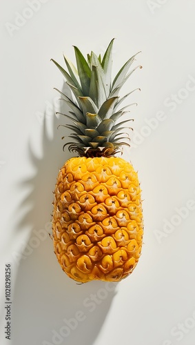 Golden Pineapple with Green Leaves – Clean and Minimalistic Composition on White Background photo