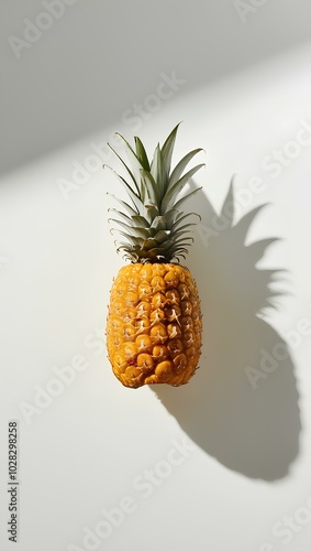 Golden Pineapple with Green Leaves – Clean and Minimalistic Composition on White Background photo