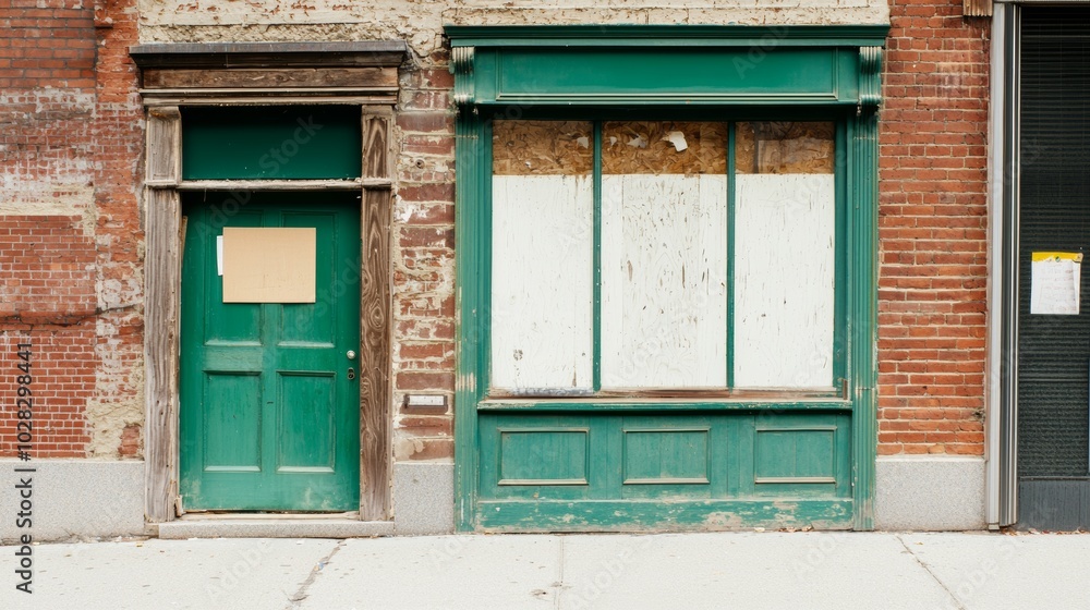 A Solemn Scene of Shuttered Small Businesses Reflecting Economic Hardship in an Urban Setting During a Crisis, Showing Eerie Silence and Abandoned Storefronts A Solemn Scene of Shuttered Small Businesses Reflecting Economic Hardship in an Urban Setting During a Crisis, Showing Eerie Silence and Abandoned Storefronts