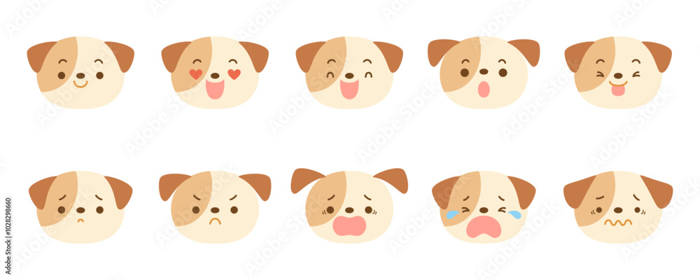 Cute dog face icon set with various facial expressions. Cute dog face icon set with various facial expressions.