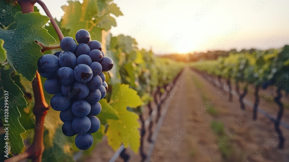 Fototapeta premium Grape Harvest Sunset Vineyard