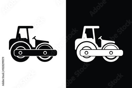 Construction Zone Road Roller Silhouette Vector Art.