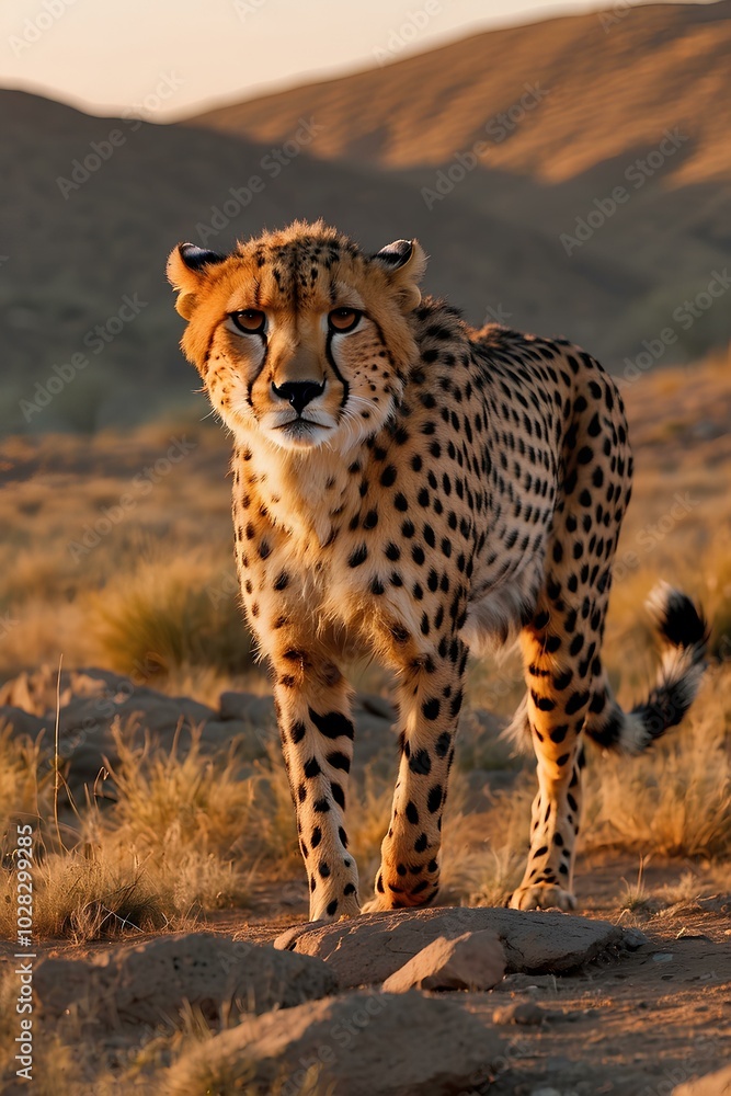 Cheetah Striding Across Sunset-Lit Landscape – Ultra Realistic 8K Wildlife Photography Cheetah Striding Across Sunset-Lit Landscape – Ultra Realistic 8K Wildlife Photography