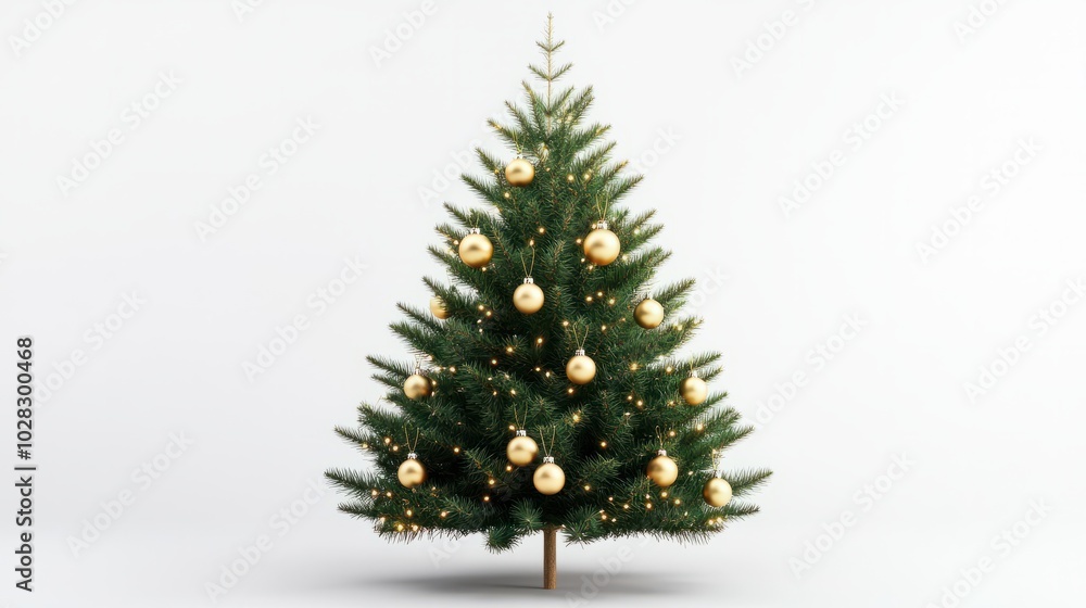 Christmas tree with golden ornament isolated on white background Christmas tree with golden ornament isolated on white background