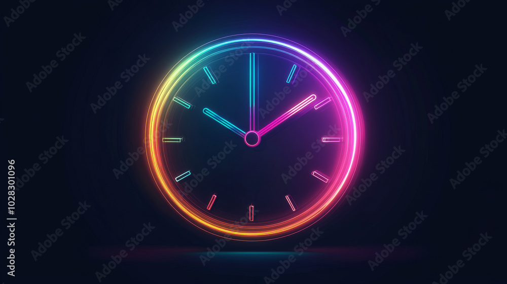 A simple, neon-style clock icon. It's made of lines, like a drawing, and looks like a watch. The icon is clear and stands out against the background. A simple, neon-style clock icon. It's made of lines, like a drawing, and looks like a watch. The icon is clear and stands out against the background.