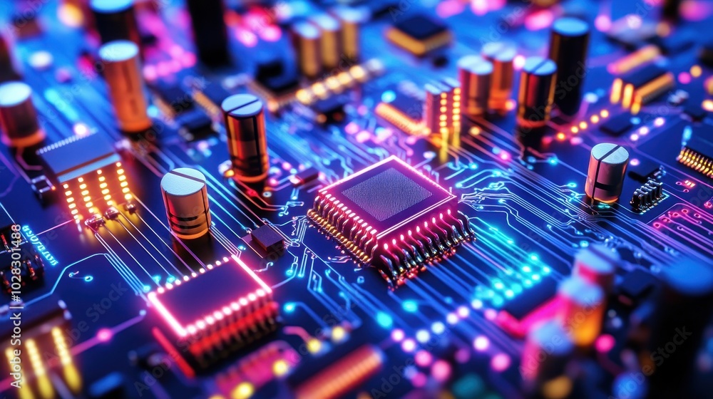 Fototapeta premium Colorful Circuit Diagram with Resistors and Capacitors
