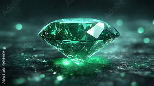 Elegant emerald gemstone with perfect clarity glowing photo