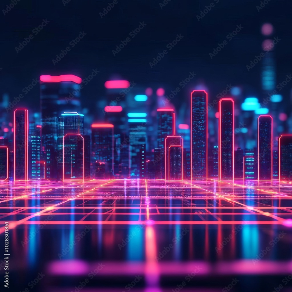 Holographic blockchain, neon interface, futuristic cityscape, dark tones Holographic blockchain, neon interface, futuristic cityscape, dark tones